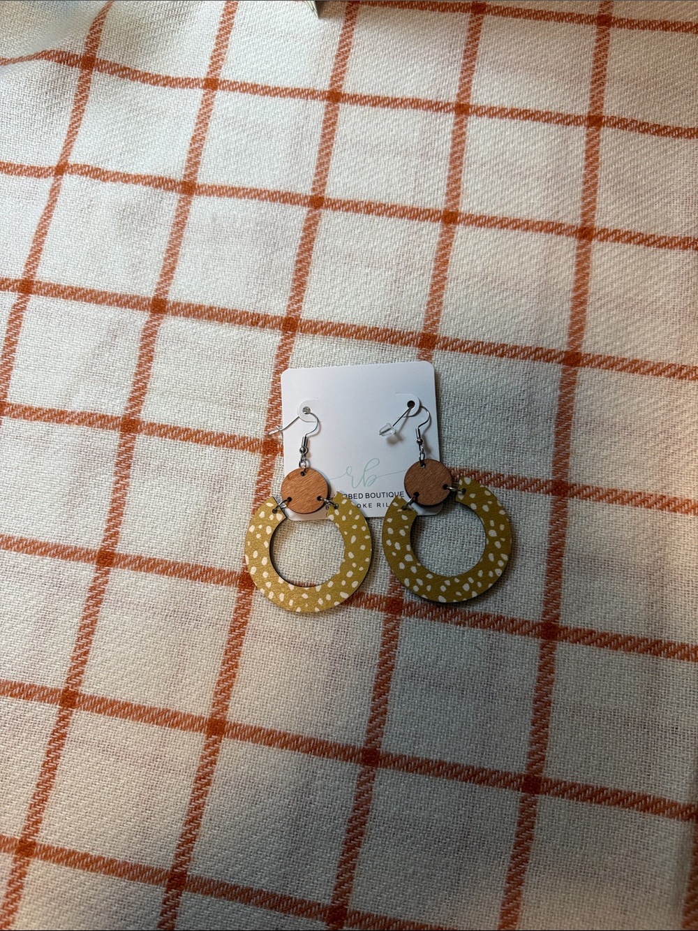 Wood & Tan Polka Dot Hoop Earrings - Women's Fashion Jewelry Boutique Earrings
